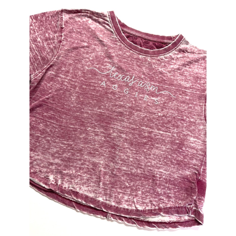 Texas A&M Aggies Womens Large Maroon Burnout Mineral Wash Cropped T-Shirt L 0324